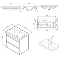 M91-FHX0602-WCC0602WG Pulse, База с раковиной, подвесная, 60 см, 2 ящика, цвет: белый, глянец/графит — фото 2, Тумбы под раковину