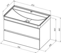 Тумба с раковиной Aquanet Вега 2.0 80 2 ящ. цв.черный (раковина Flat) 00344767 — фото 3, Тумбы с раковиной