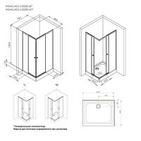 W94G-403-10080-BT Душевое ограждение X-Joy Square Slide 100х80, черный, прозрачное — фото 9, Душевые кабины и ограждения