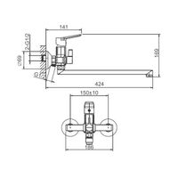 Смеситель для ванны однорычажный с длинным изливом и душем BELZ, хром, арт-B22715 — фото 7, Смеситель для ванны
