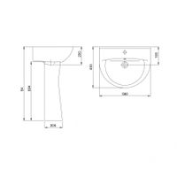 Умывальник "Виктория"56,0см. с обрамлением перелива, 1 сорт SANTERI 131116S0011B0 — фото 4, Раковины напольные