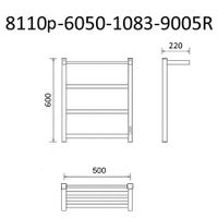 Полотенцесушитель электрический ВИД 81-10 ПРОФИЛЬНЫЙ с полкой 600х500, скр.монтаж, СНШ, черный матовый(RAL 9005), (Ferrum, равномерные перкаладины), Маргроид арт-8110p-6050-1083-9005R — фото 6, Электрические полотенцесушители