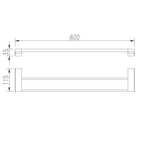 Tivoli Держатель банного полотенца двойной 600мм, черный матовый арт-AQM7304MB — фото 2, Полотенцедержатели