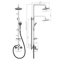 RS42 Смеситель для ванны-душа, пов.излив 130мм с верх.лейкой 'Троп.дождь', р/ДВ, хром,ROS, арт-RS42-46 — фото 2, Душевые стойки