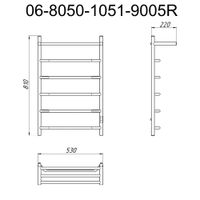 Полотенцесушитель электрический ВИД 6 с полкой 810х500 правый, скр.монтаж, СНШ, черный матовый(RAL 9005), (Ferrum), Маргроид арт-06-8050-1051-9005R — фото 6, Электрические полотенцесушители