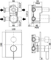 Смеситель для душа Paffoni Rock (с внутренней частью) арт-RO018ST/M — фото 2, Встраиваемые смесители для душа