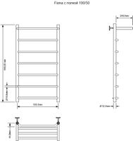 Полотенцесушитель водяной Aquanet Fiona с полкой 1000x500, хром 00266742 — фото 3, Водяные полотенцесушители