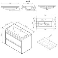 M91-FHX0752-WCC0752WG Pulse, База с раковиной, подвесная, 75 см, 2 ящика, цвет: белый, глянец/графит — фото 2, Тумбы под раковину