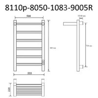 Полотенцесушитель электрический ВИД 81-10 ПРОФИЛЬНЫЙ с полкой 810х500, скр.монтаж, СНШ, черный матовый(RAL 9005), (Ferrum, равномерные перкаладины), Маргроид арт-8110p-8050-1083-9005R — фото 6, Электрические полотенцесушители