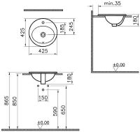 S20 Накладная раковина 43 см белая VITRA арт-5466B003-0001 — фото 3, Раковины накладные
