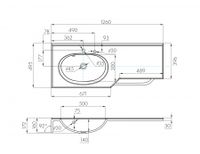 Раковина ОТЕЛЬ 2/1270, левая с навесами и диспенсором арт-1A70113WOT01L — фото 3, Раковины подвесные