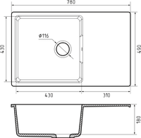 GRANFEST Мойка URBAN 678L 1-чаша+крыло 780*490мм черный арт.GF-UR- арт-678L черный — фото 4, Кухонные мойки