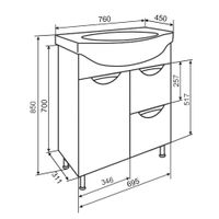 Тумба напольная ELEGANSE 75 /хром/ AQUA DE MARCO 2075CELE — фото 6, Тумбы под раковину