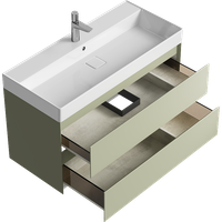 Подвесная тумба с двумя ящиками 100 см, цвет зеленый шалфей с умывальником арт-GE01102SH — фото 1, Тумбы с раковиной