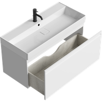 Подвесная тумба 100 см с одним ящиком в белом цвете, с умывальником арт-PUR0110WM — фото 2, Тумбы с раковиной