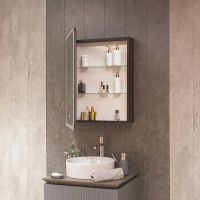 600х800 Зеркальный шкаф ЛЕВЫЙ с подсветкой, подогревом и часами, корпус Антрацит арт-AQM9204 — фото 4, Зеркальные шкафы в ванную