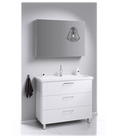 Напольная тумба в белом глянцевом цвете с тремя ящиками с умывальником арт-MAN01103 — фото 2, Тумбы с раковиной