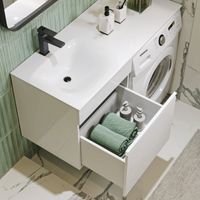 Подвесная тумба под стиральную машину с одним ящиком 115 см, цвет белый с умывальником арт-DU01051+FOR.11.04.D-L — фото 3, Тумбы с раковиной