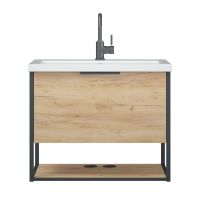 тумба Лофт 70 (Como 70) 1 ящик подвесная дуб крафт зол./черный без умывальника MFR80108OK — фото 1, Комоды и тумбы для ванной комнаты