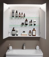 Зеркальный шкаф с двумя дверьми, светодиодным светильником, также освещающим внутреннее пространство, сенсорным выключателем и регулятором освещенности арт-NER0408 — фото 2, Зеркальные шкафы в ванную