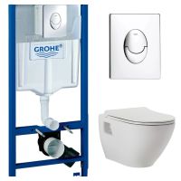 КОМПЛЕКТ Grohe + beWash: Инсталляция 38721001 Grohe Rapid SL + Vettern Унитаз подвесной с сиденьем микролифт белый глянец 82323201+EVB7382 GRH721VET201 — фото 2, Комплекты унитаз + инсталляция