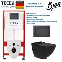 КОМПЛЕКТ TECE + BIEN: 9400414 Инсталляция для подвесного унитаза TECE + HARMONY Унитаз подвесной безободковый в комплекте с тонким сиденьем микролифт, черный матовый HRKA052N5VP0B700 арт-TC414N5VP07 — фото 1, Комплекты унитаз + инсталляция