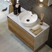 Подвесная тумба 80 см с двумя ящиками: основной и внутренний, скрытый за фасадом. Цвет дуб балтийский; с умывальником арт-MOB0108DB+MOB0708DB — фото 3, Тумбы с раковиной