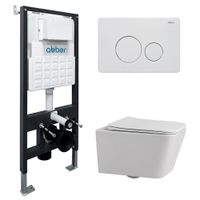 Комплект подвесной унитаз ABBER Rechteck AC1201 белый с инсталляцией AC0105 и кнопкой AC0121MW белая матовая AC1201-AC0105-AC0121MW — фото 1, Комплекты унитаз + инсталляция