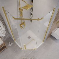 Душевое ограждение Grossman Pragma (90х90х195) трапеция,распашная,золото сатин,стекло прозрачное, 1 место арт-302.K33.03.9090.32.00 — фото 5, Душевые уголки трапеция