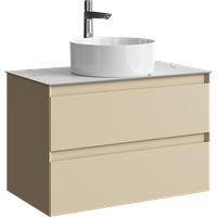 Подвесная тумба с двумя ящиками 81 см, цвет морская дюна со столешницей мрамор белый и наставным умывальником арт-GE01082MD+STG814X476MW — фото 5, Тумбы с раковиной