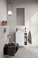 Подвесная тумба 60 см левая с одной дверью и открытыми полочками, цвет: корпус - светлый камень, фасад - белый матовый арт-ALB0106LLS+ALB0706WM — фото 2, Тумбы с раковиной