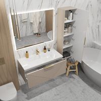 Тумба подвесная "БЛИСС-100 см" с 1 ящ. беж. матовая (ум. Блисс-100 см.) 1010049 — фото 4, Комоды и тумбы для ванной комнаты