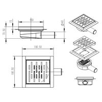 Трап для душа AZARIO 150х150 металлический, поворотный сифон 360°, перфорированная решетка, горизонтальный выпуск арт-AZZ3150 — фото 5, Трапы для душа