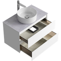 Подвесная тумба с двумя ящиками 81 см, цвет белый со столешницей серый камень и наставным умывальником арт-GE01082WM+STG814X476GS — фото 2, Тумбы с раковиной