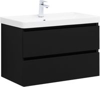 Тумба с раковиной Aquanet Вега 2.0 80 2 ящ. цв.черный (раковина Flat) 00344767 — фото 1, Тумбы с раковиной
