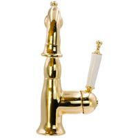 OXFORD См-ль д/раковины моноком., донный клапан "click-clack", ручка белая, золото арт-19172 — фото 2, Смесители для раковины