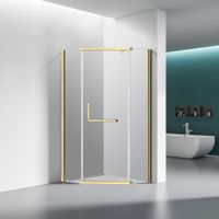 Душевой угол Veconi Rovigo RV-36G, 1000x1000x1950, брашированное золото, стекло прозрачное RV36G-100-01-C5 — фото 1, Душевые уголки