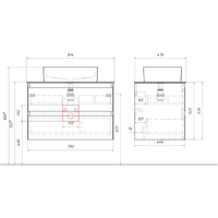 Подвесная тумба с двумя ящиками 81 см, цвет серый туман со столешницей серый камень и наставным умывальником арт-GE01082ST+STG814X476GS — фото 4, Тумбы с раковиной