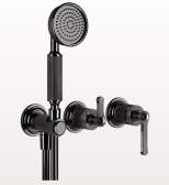 Смеситель для душа, Gessi, VENTI20, на 2 потребителя, тип открывания воды-однорычажный, тип регулирования воды-керамический картридж, монтаж-настенный встраиваемый, отверстия для монтажа-3, внутренняя часть-необходимо заказать, с переключателем, выводом воды и держателем лейки, цвет-Black Metal PVD арт-65036.706 — фото 1, Смеситель для душа