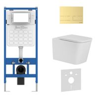 Комплект 3в1 IBERICA BLANCA инсталляция SILENCIO, унитаз TOLEDO ALTO белый, кнопка смыва INOX-S золото матовое (IB001.TLA.231.1603) — фото 1, Комплекты унитаз + инсталляция