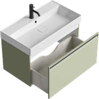 Подвесная тумба 81 см с одним ящиком в цвете шалфей зеленый, с умывальником арт-PUR0108SH — фото 2, Тумбы с раковиной