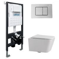 Комплект подвесной унитаз ABBER Rechteck AC1201 белый с инсталляцией AC0105 и кнопкой AC0120 хром арт-AC1201-AC0105-AC0120 — фото 1, Комплекты унитаз + инсталляция