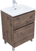 Тумба с раковиной Aquanet Алвита new 60 (Flash) напольная 2 ящ. цв.дуб веллингтон табак арт-00345686 — фото 1, Тумбы с раковиной