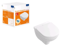 Унитаз, Villeroy&Boch, O'Novo, тип установки-подвесной, ширина, мм-360, глубина, мм-490, высота, мм-350, форма чаши-овальная, выпуск-горизонтальный, материал-санфарфор, сиденье-есть, вид грязеотталкивающего покрытия-CeramicPlus, цвет-альпийский белый, с вертикальным смывом, комбинированная упаковка арт-5688HRR1 — фото 1, Подвесные унитазы