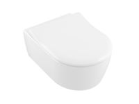 Унитаз, Villeroy&Boch, Avento, тип установки-подвесной, ширина, мм-370, глубина, мм-530, высота, мм-310, форма чаши-овальная, выпуск-горизонтальный, материал-санфарфор, сиденье-есть SlimSeat, с функцией QuickRelease и SoftClosing, вид грязеотталкивающего покрытия-CeramicPlus, цвет-альпийский белый, с вертикальным смывом, комбинированная упаковка арт-5656RSR1 — фото 1, Подвесные унитазы