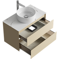 Подвесная тумба с двумя ящиками 81 см, цвет морская дюна со столешницей мрамор белый и наставным умывальником арт-GE01082MD+STG814X476MW — фото 2, Тумбы с раковиной