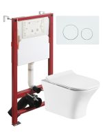 Orange Унитаз подвесной безободковый белый с инсталляцией, микролифт, кнопка смыва белая арт-CI02-100W+APB188 — фото 1, Комплекты унитаз + инсталляция