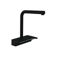 Смеситель для кухни, Hansgrohe, Aquno Select M81, многофункциональный дуршлаг, тип открывания воды-однорычажный, тип регулирования воды-керамический картридж, монтаж-на раковину/столешницу, отверстия для монтажа-1, высота, мм-281, вынос излива, мм-210, тип излива-выдвижной, с вытяжным душем, поворотный на 60°, 110° или 150°, 2 типа струи-ламинарная струя, SatinFlow, переключение струи SatinFlow на струю из излива осуществляется нажатием кнопки, магнитная система крепления душа MagFit, тип подводки-гибкая, стандарт подвода воды-3/8", цвет-черный матовый арт-73836670 — фото 1, Смесители для кухни