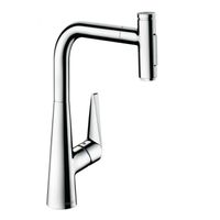 Смеситель для кухни, Hansgrohe, Talis Select M51, sBox, тип открывания воды-однорычажный, тип регулирования воды-керамический картридж, монтаж-на раковину/столешницу, отверстия для монтажа-1, высота, мм-401, вынос излива, мм-220, тип излива-выдвижной, поворотный на 110° или 150°, кнопка Select для комфортного включения/выключения воды, магнитная система крепления душа MagFit, тип подводки-гибкая, стандарт подвода воды-3/8", цвет-хром арт-73867000 — фото 1, Смесители для кухни