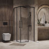 Душевое ограждение Niagara Nova NG-6828-34ВLACK (80х80х195) квадрат,черный матовый,двери раздвижные,стекло прозрачное,1 место NG-6828-34BLACK — фото 2, Квадратные душевые уголки